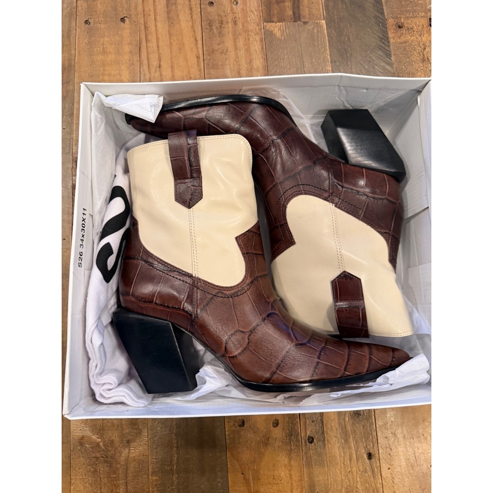 Schutz Memphis Croc Embossed Leather Western Boots Root Brown Neutral W8.5 - Picture 2 of 9